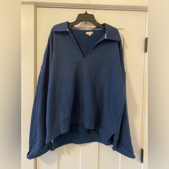 Anthropologie Tops - Anthropologie Pilcro Collared Sweatshirt Navy